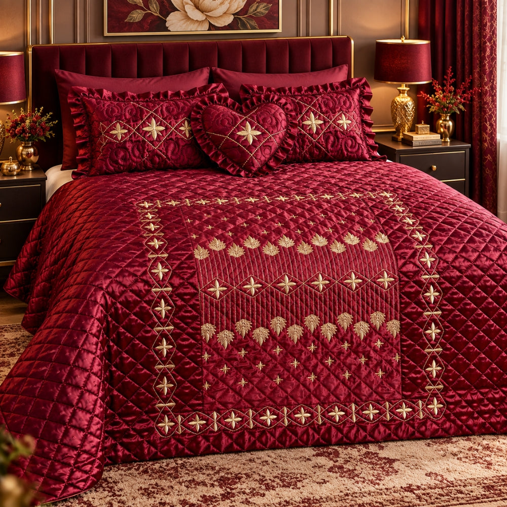 Shahnoor-Style Maroon Velvet Bridal Bed Set