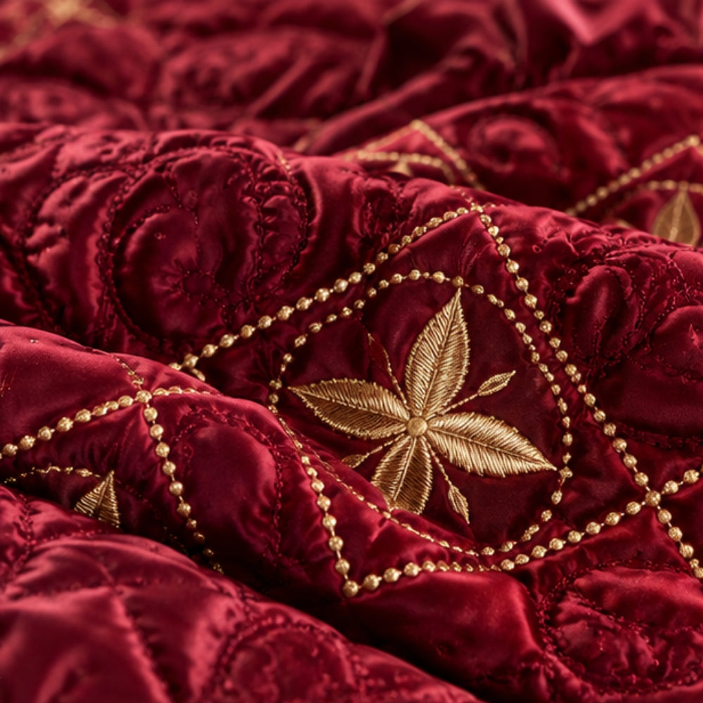 Shahnoor-Style Maroon Velvet Bridal Bed Set
