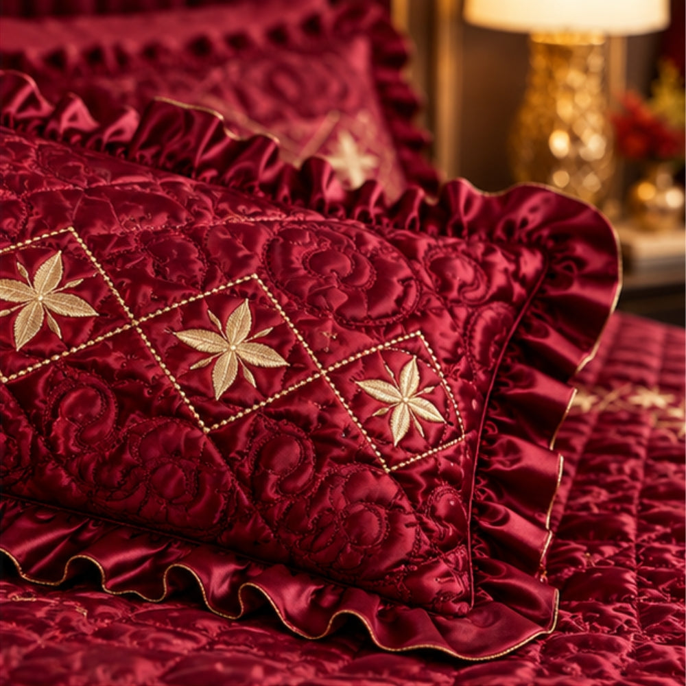 Shahnoor-Style Maroon Velvet Bridal Bed Set
