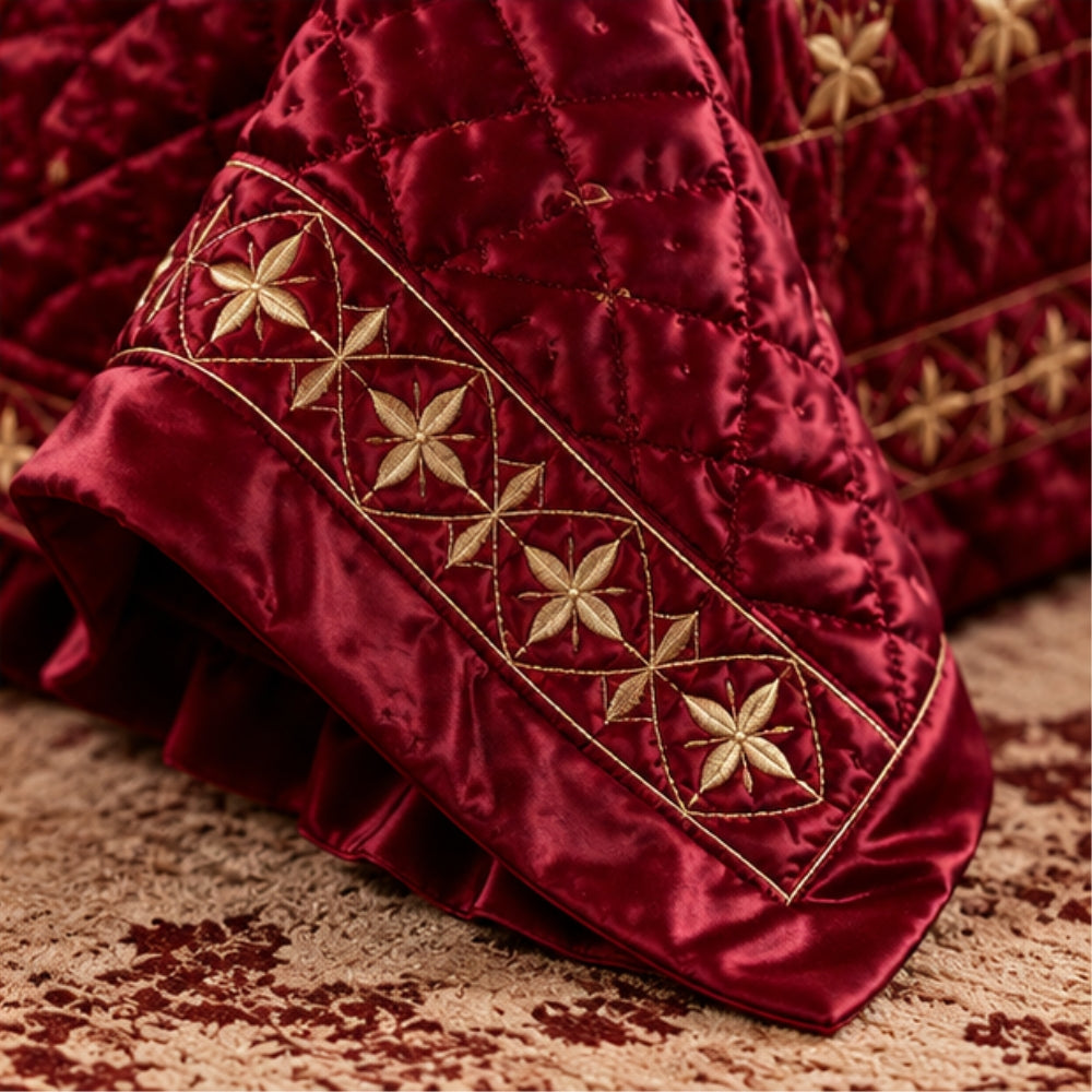 Shahnoor-Style Maroon Velvet Bridal Bed Set