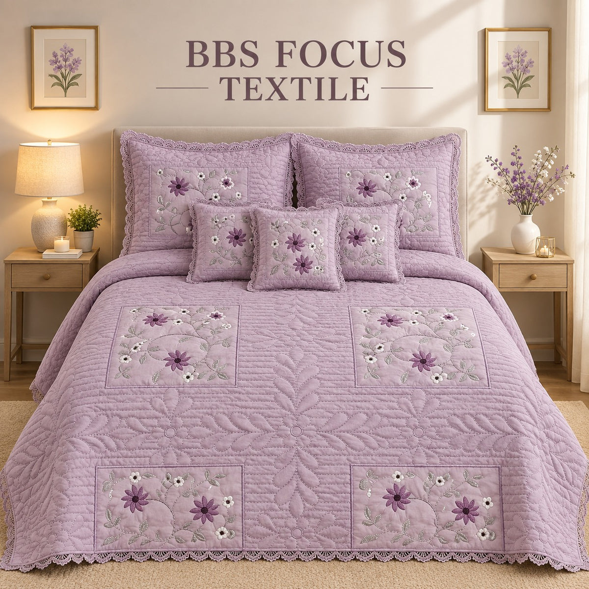 Textile Light Purple Quilted Bedspread & Pillow Sham Set