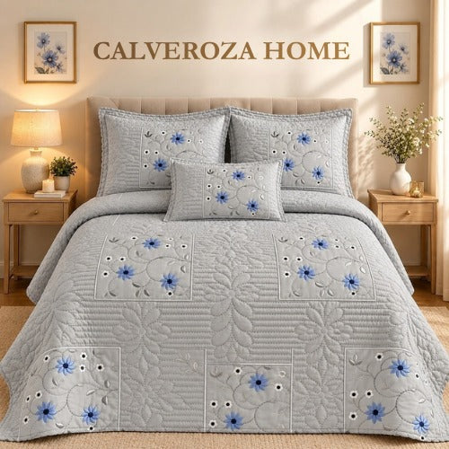 Light Grey Quilted Patchwork Bedspread Set