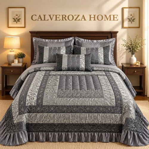 Luxury Grey Silk Jacquard Embroidered Bridal Bedset